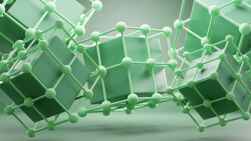 Abstract lattice of connected cubes — a knowledge landscape of structured, linked memory.