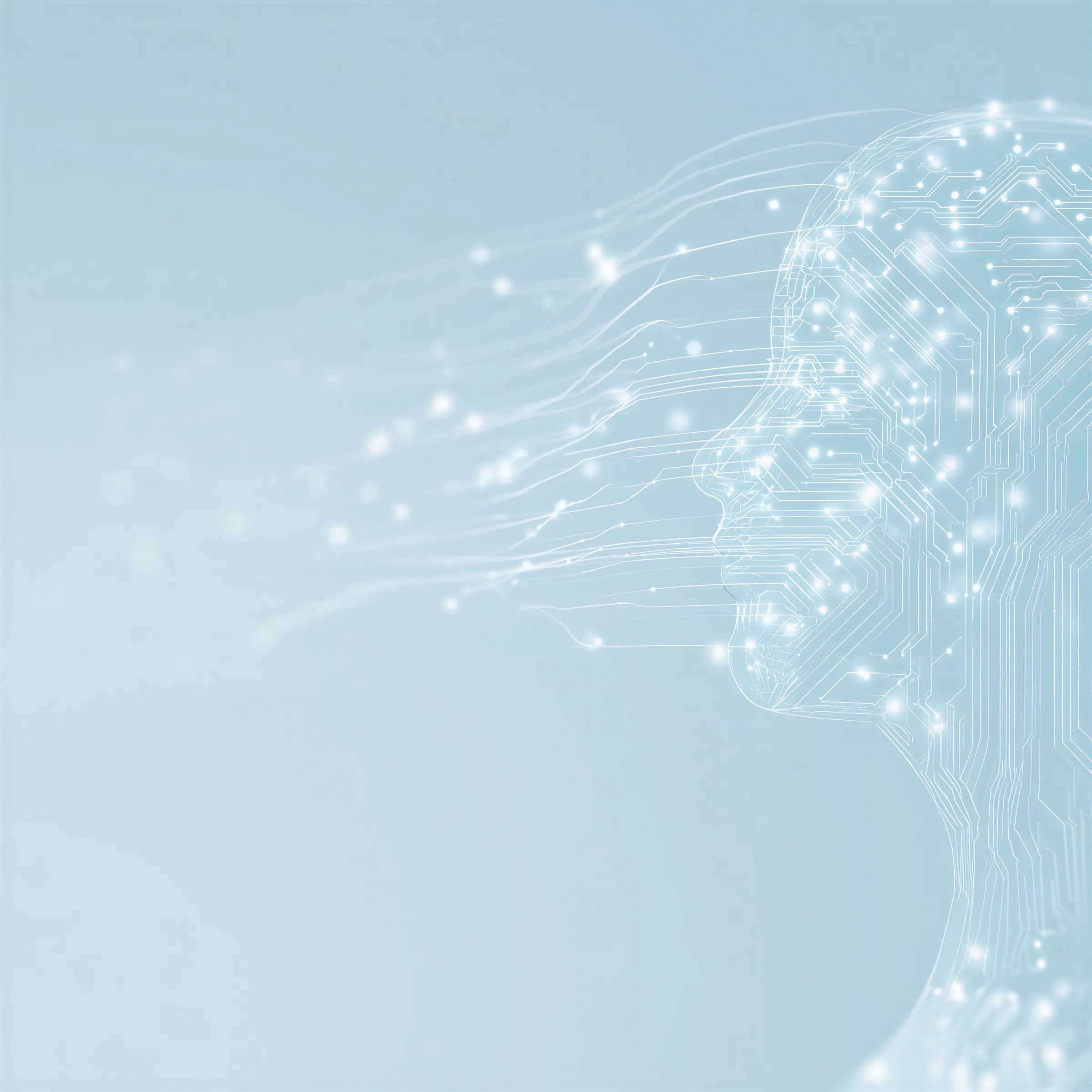 Human profile formed from circuit paths — technology augmenting intellect